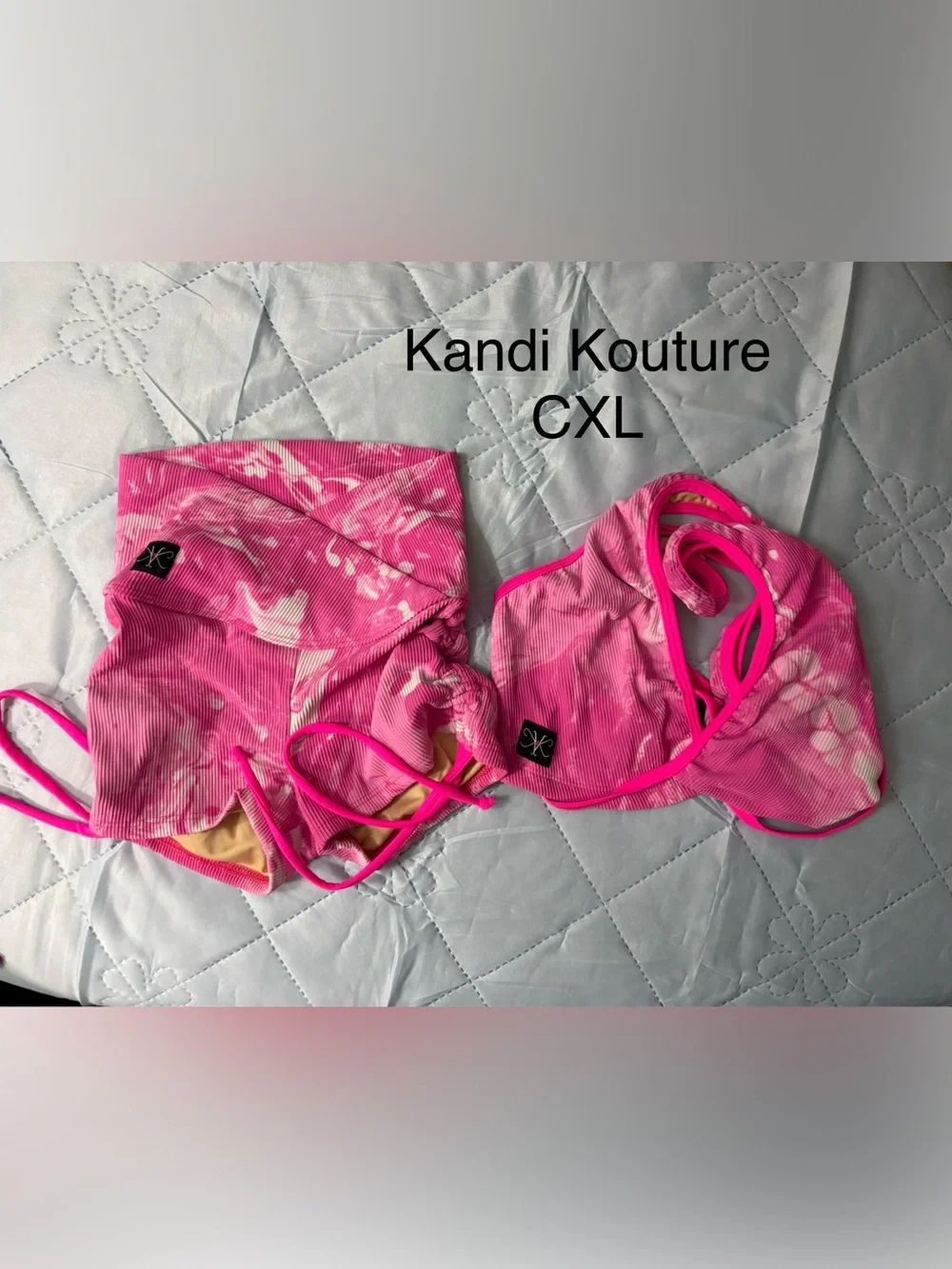Kandi Kouture Hot Pink Tie-Dye Ribbed Bikini Top and Bottom Set